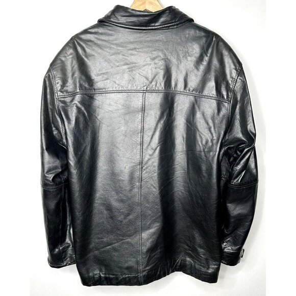 Danier Mens Genuine Leather Jacket VTG 90s Full Zip Buckle Cuffs Black Medium - Picture 2 of 16